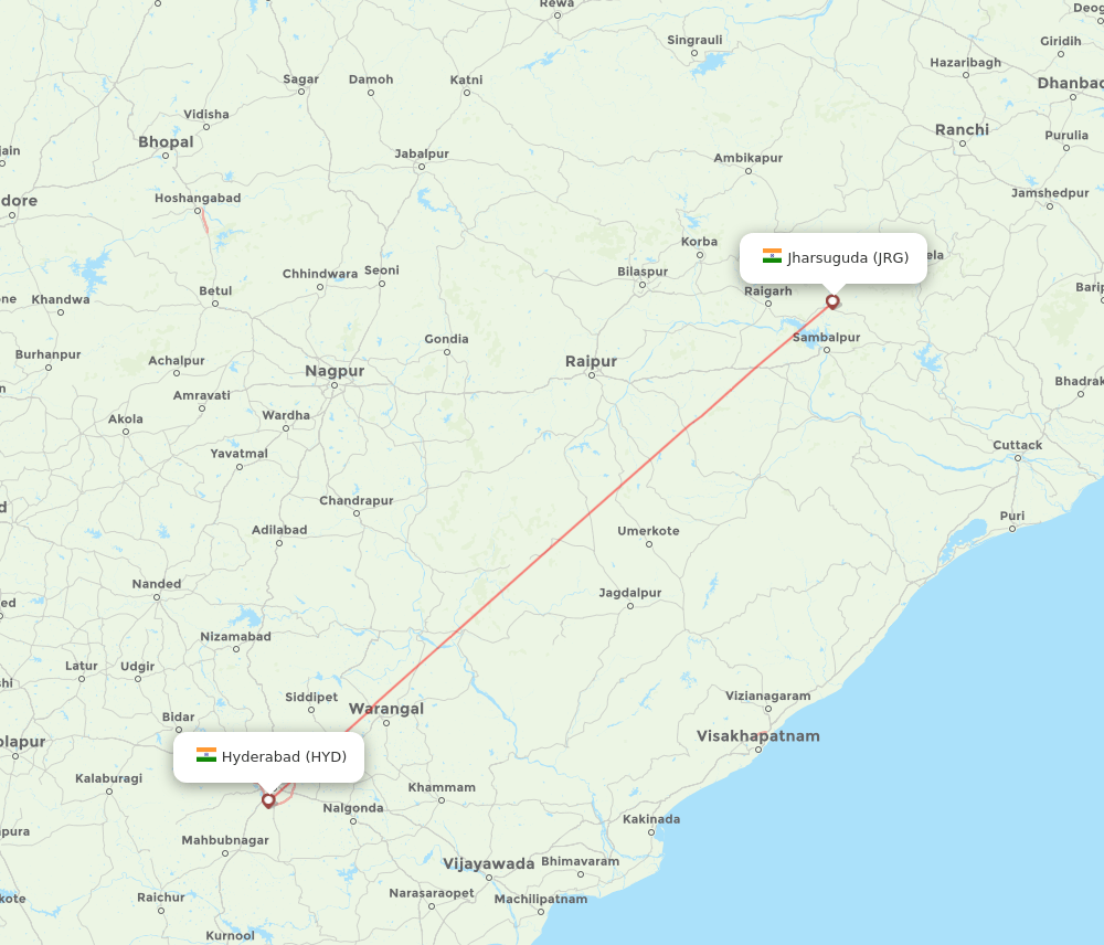 HYD to JRG flights and routes map