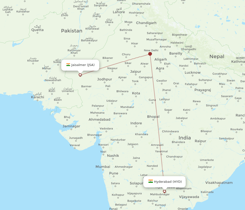 HYD-JSA flight routes