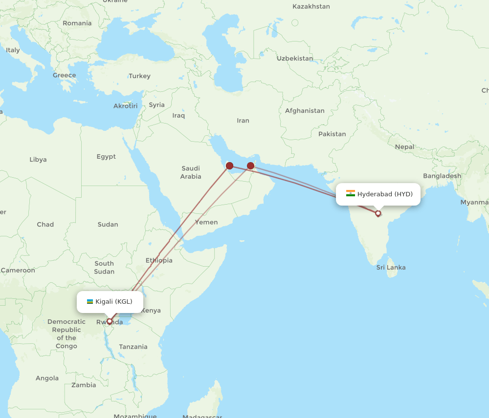 HYD-KGL flight routes