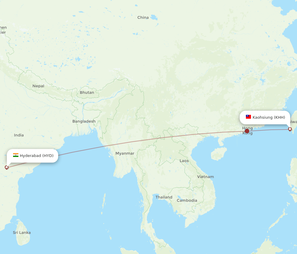 HYD to KHH flights and routes map