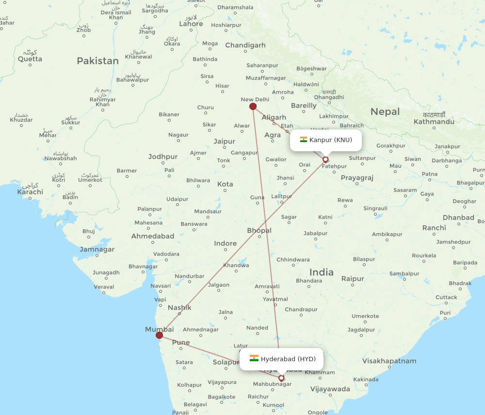 HYD-KNU flight routes