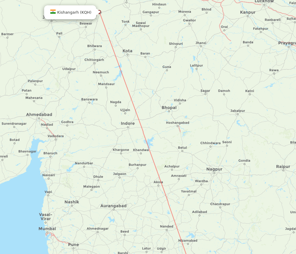 HYD to KQH flights and routes map