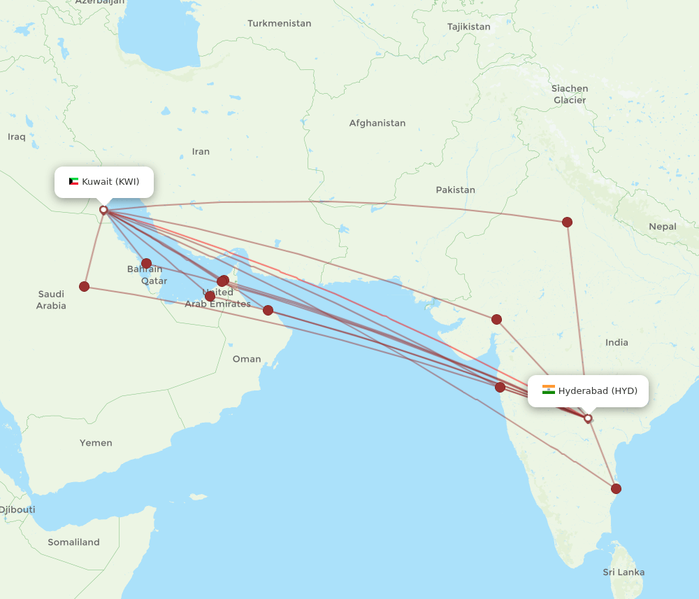 HYD to KWI flights and routes map