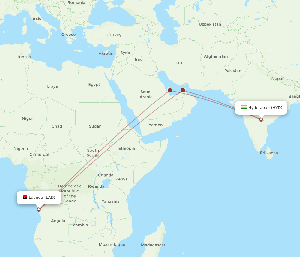 HYD-LAD flight routes