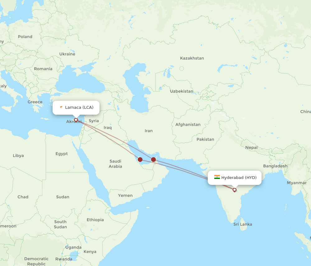 HYD-LCA flight routes