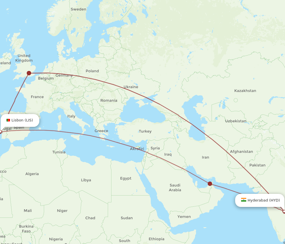 HYD-LIS flight routes