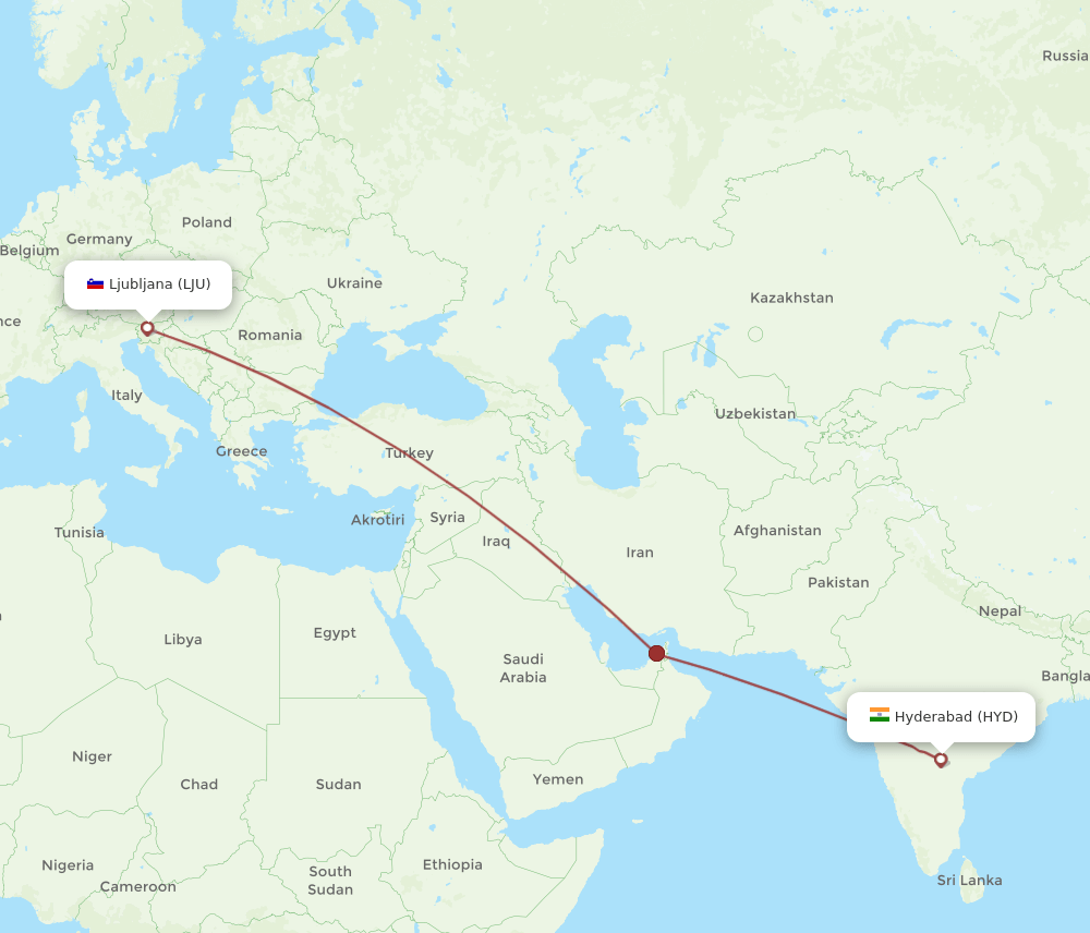 HYD-LJU flight routes