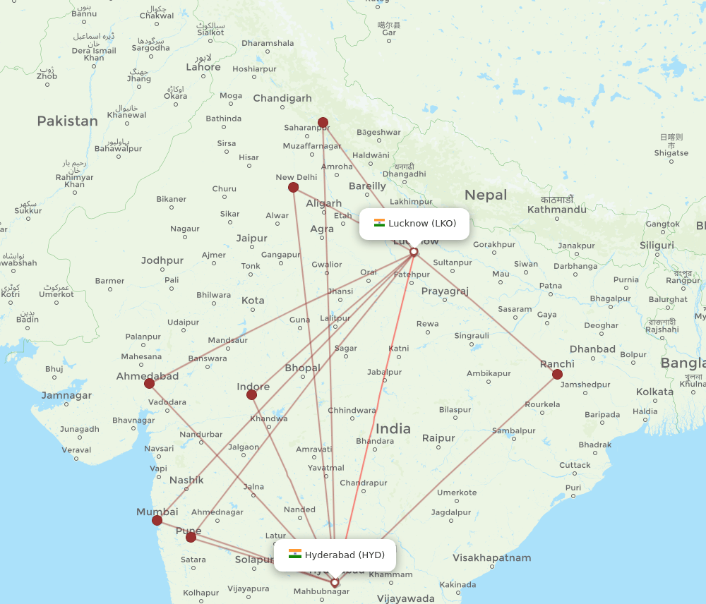 HYD-LKO flight routes