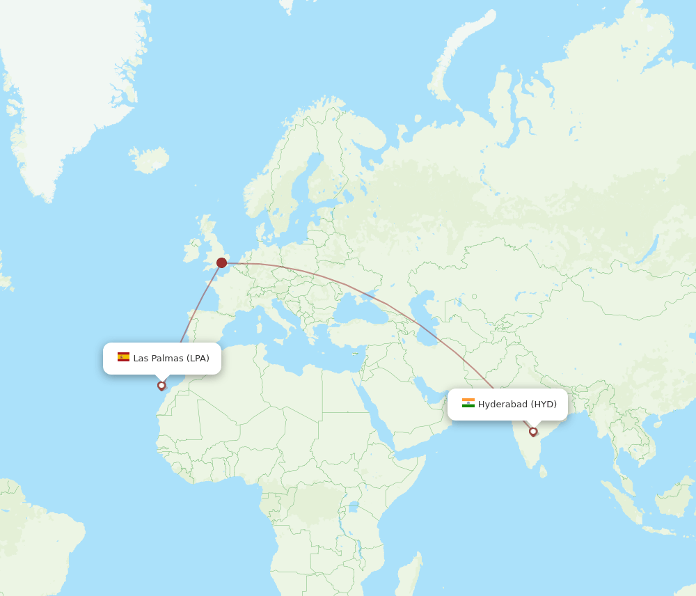 HYD to LPA flights and routes map