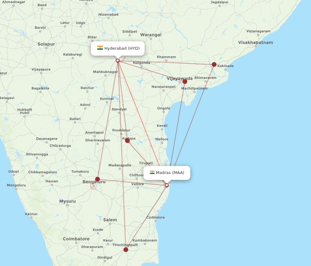 HYD to MAA flights and routes map