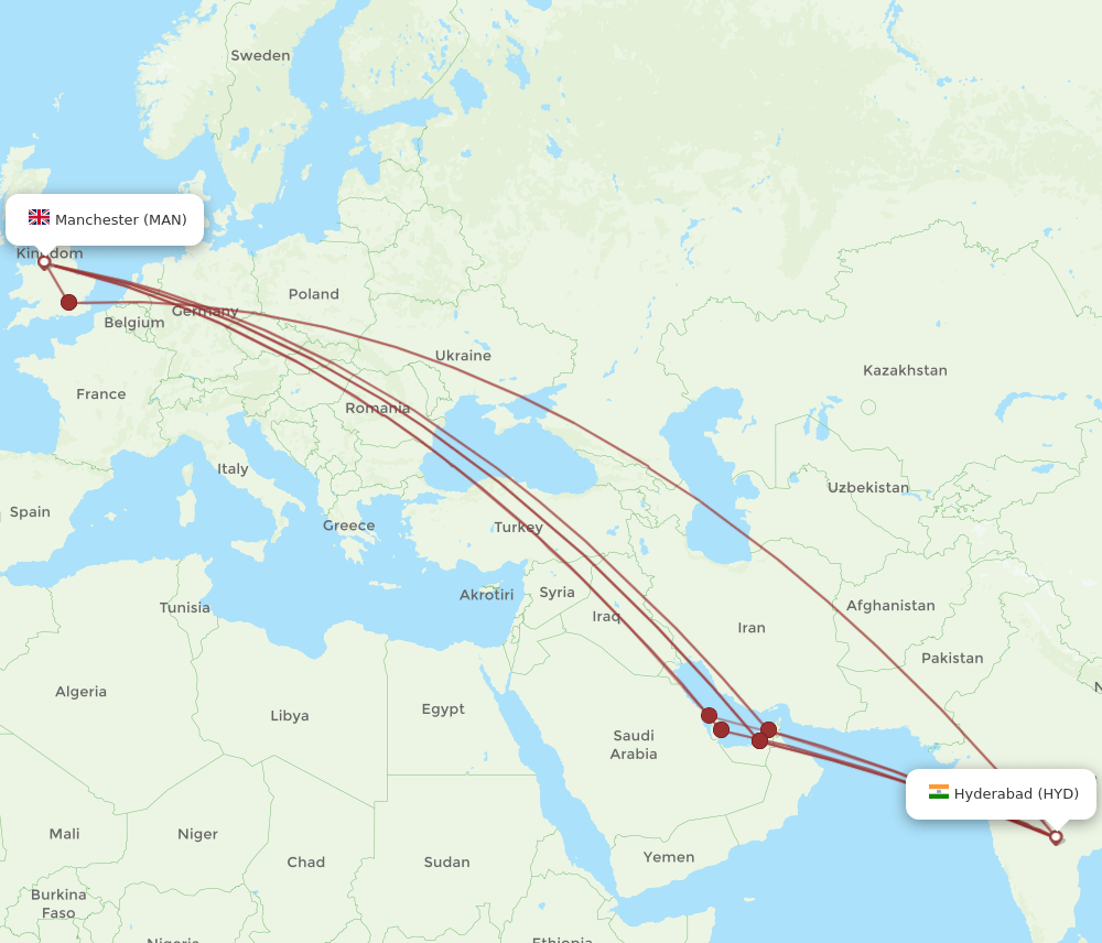 HYD-MAN flight routes