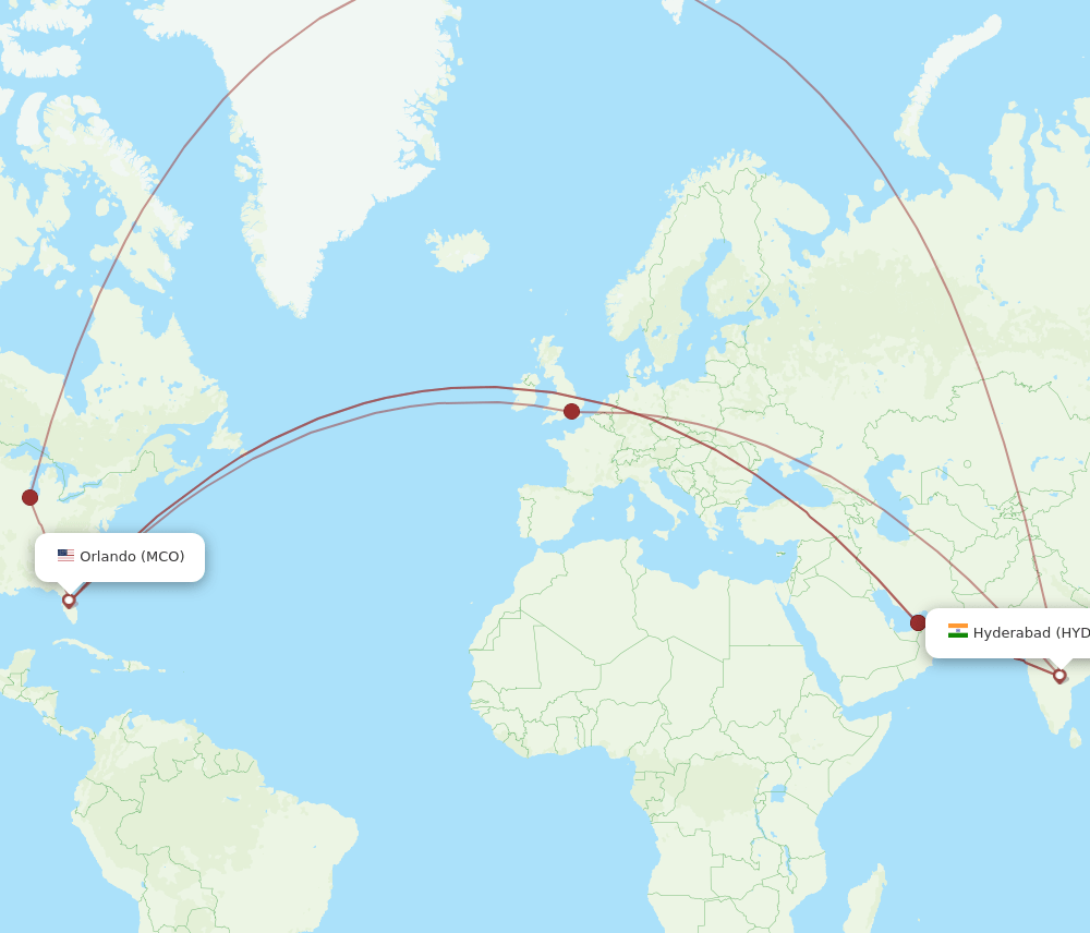 HYD-MCO flight routes