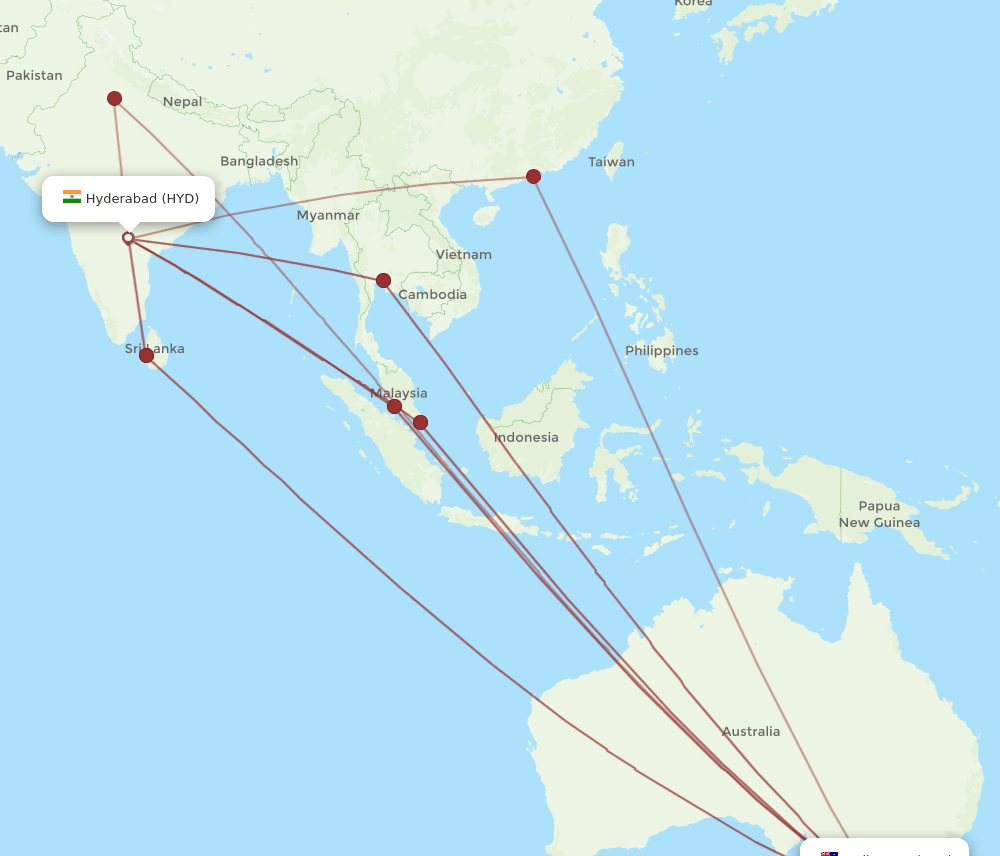 HYD to MEL flights and routes map