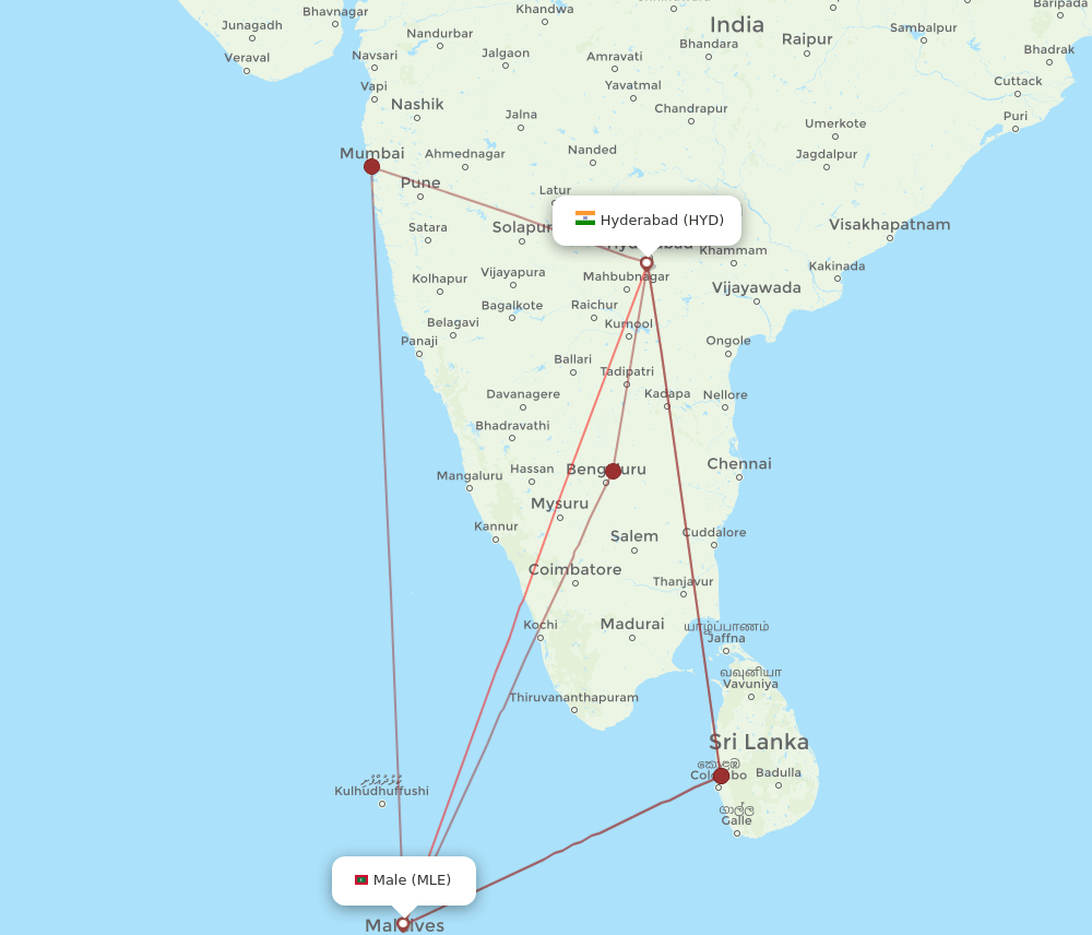 HYD-MLE flight routes