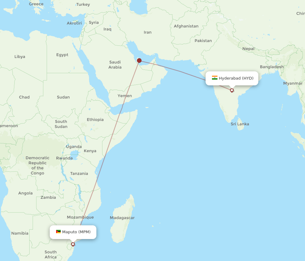 HYD-MPM flight routes