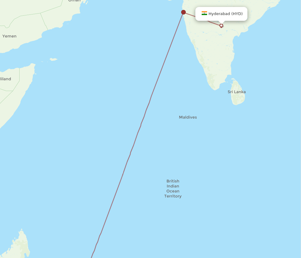 HYD to MRU flights and routes map