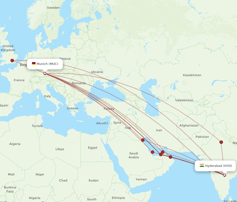 HYD-MUC flight routes