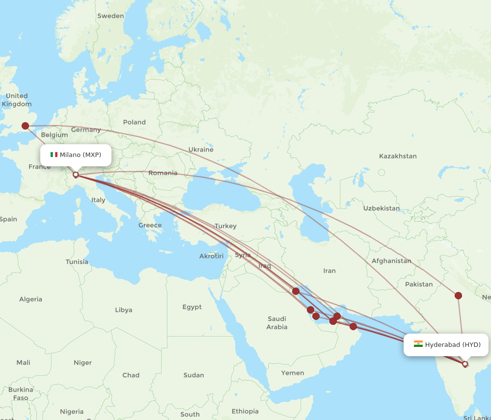 HYD-MXP flight routes