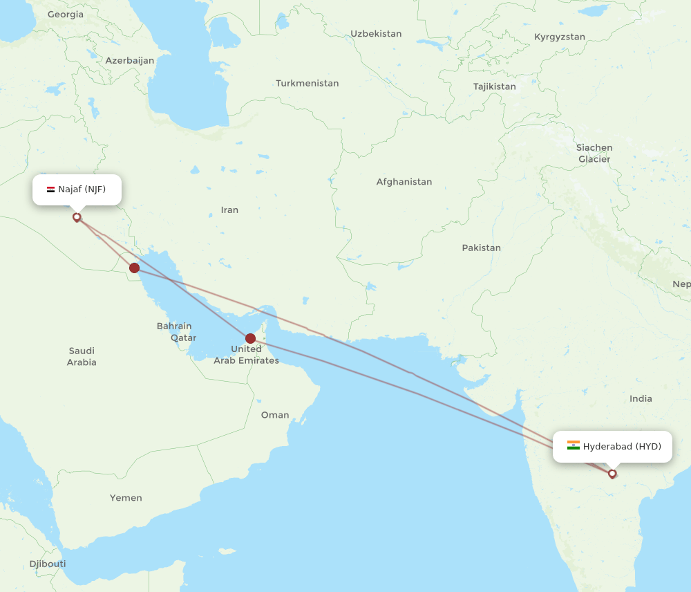 HYD-NJF flight routes