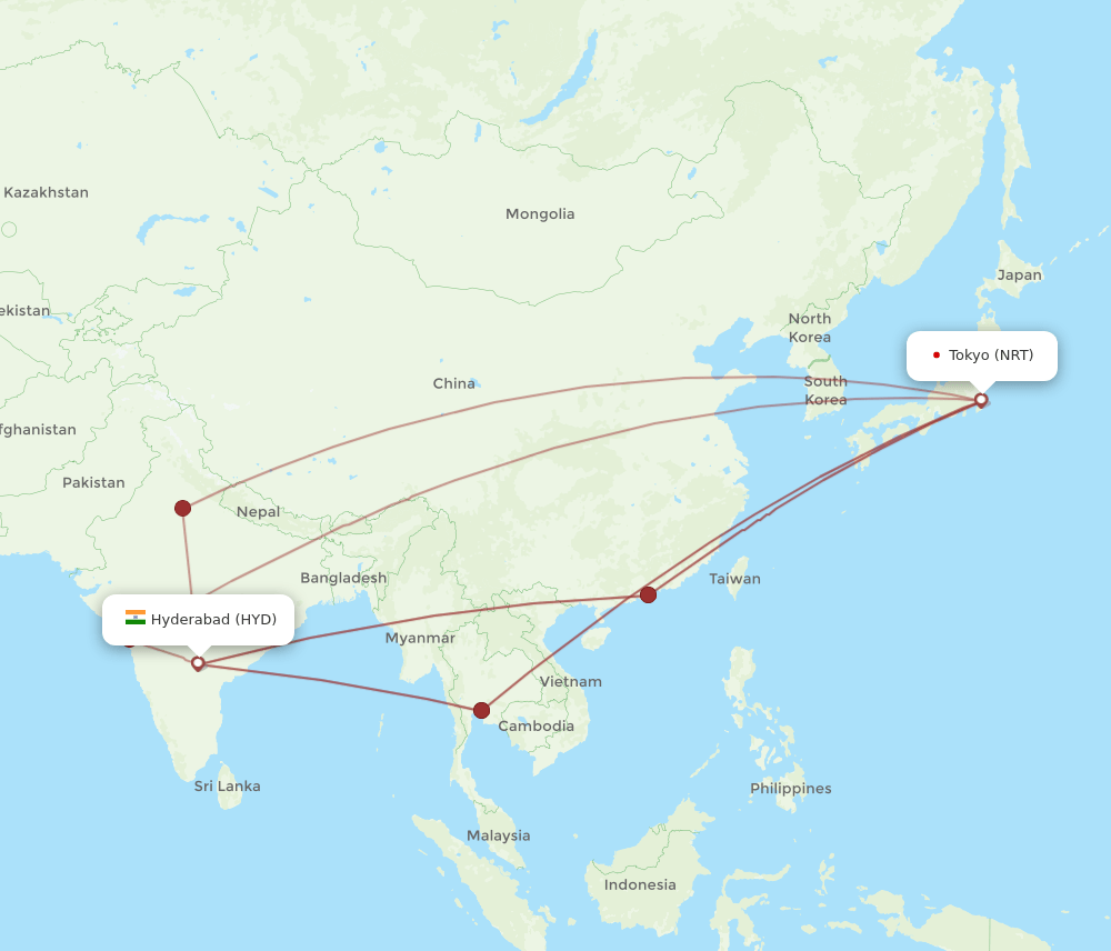 HYD-NRT flight routes