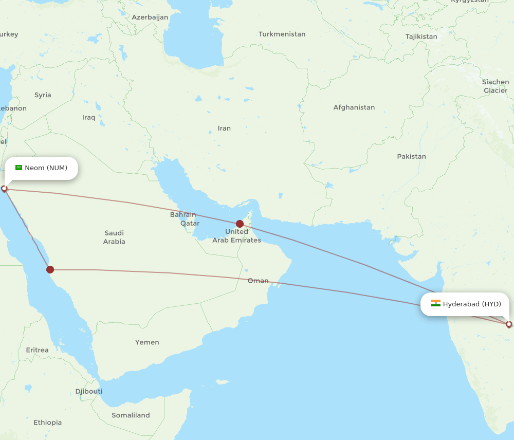 HYD-NUM flight routes