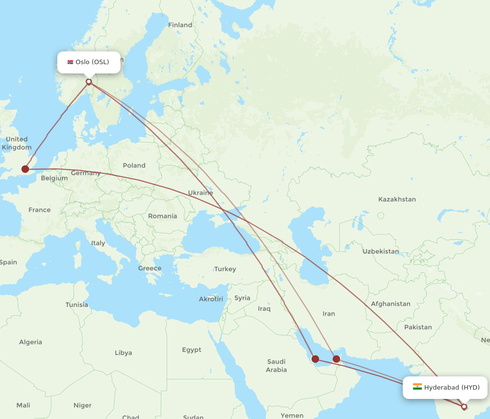 HYD-OSL flight routes