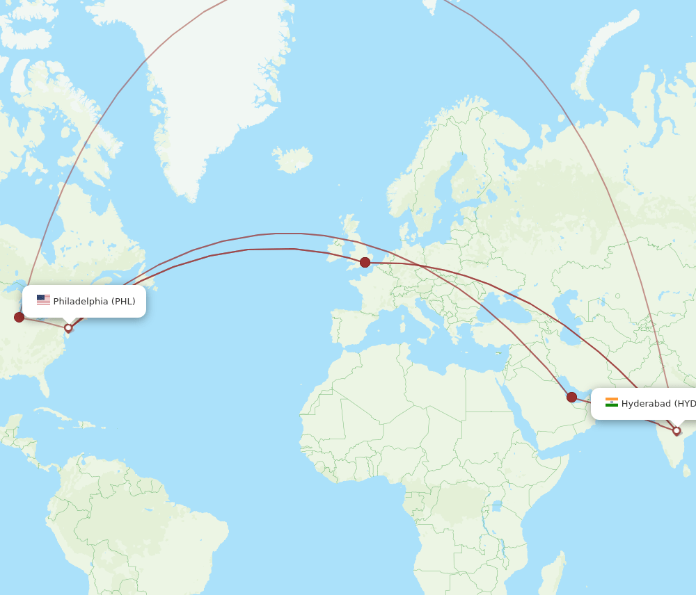 HYD-PHL flight routes