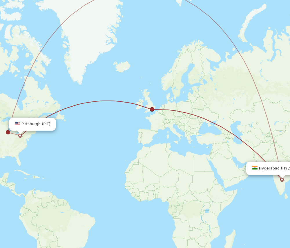 HYD to PIT flights and routes map