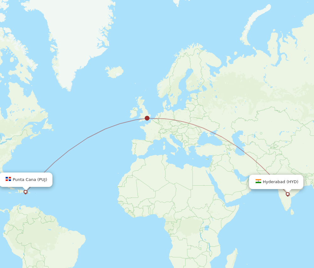 HYD to PUJ flights and routes map