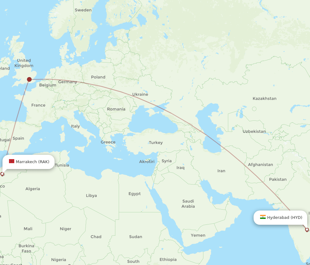 HYD-RAK flight routes