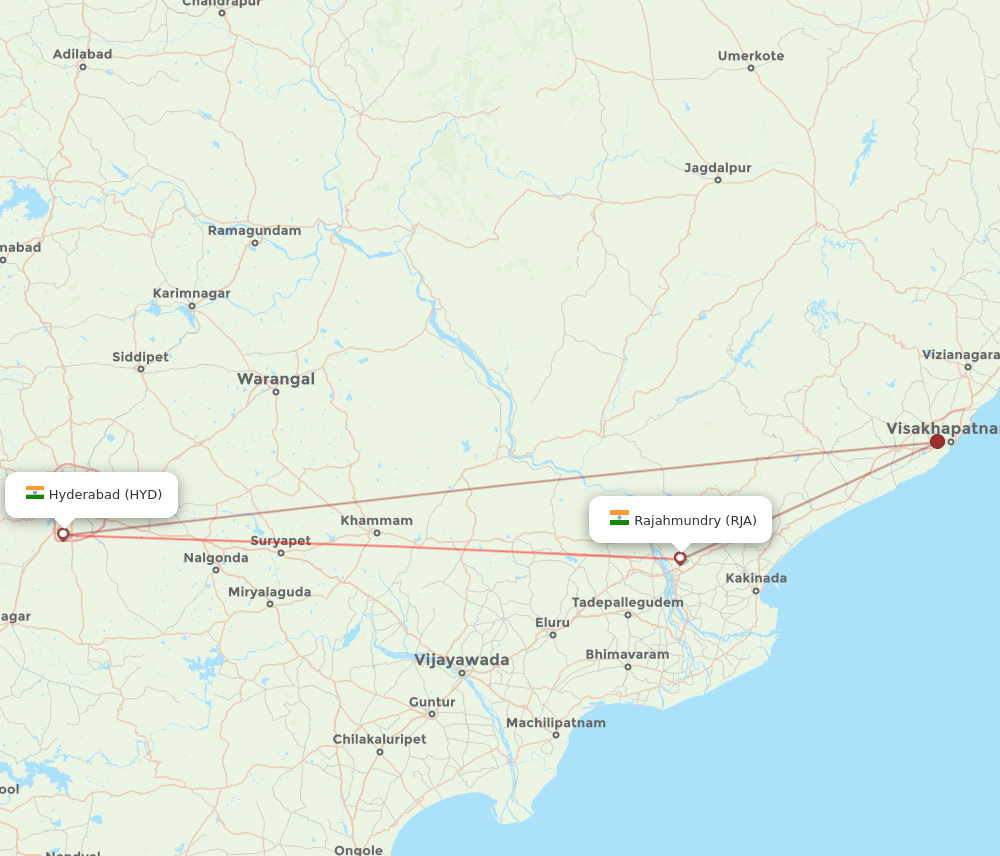 HYD to RJA flights and routes map