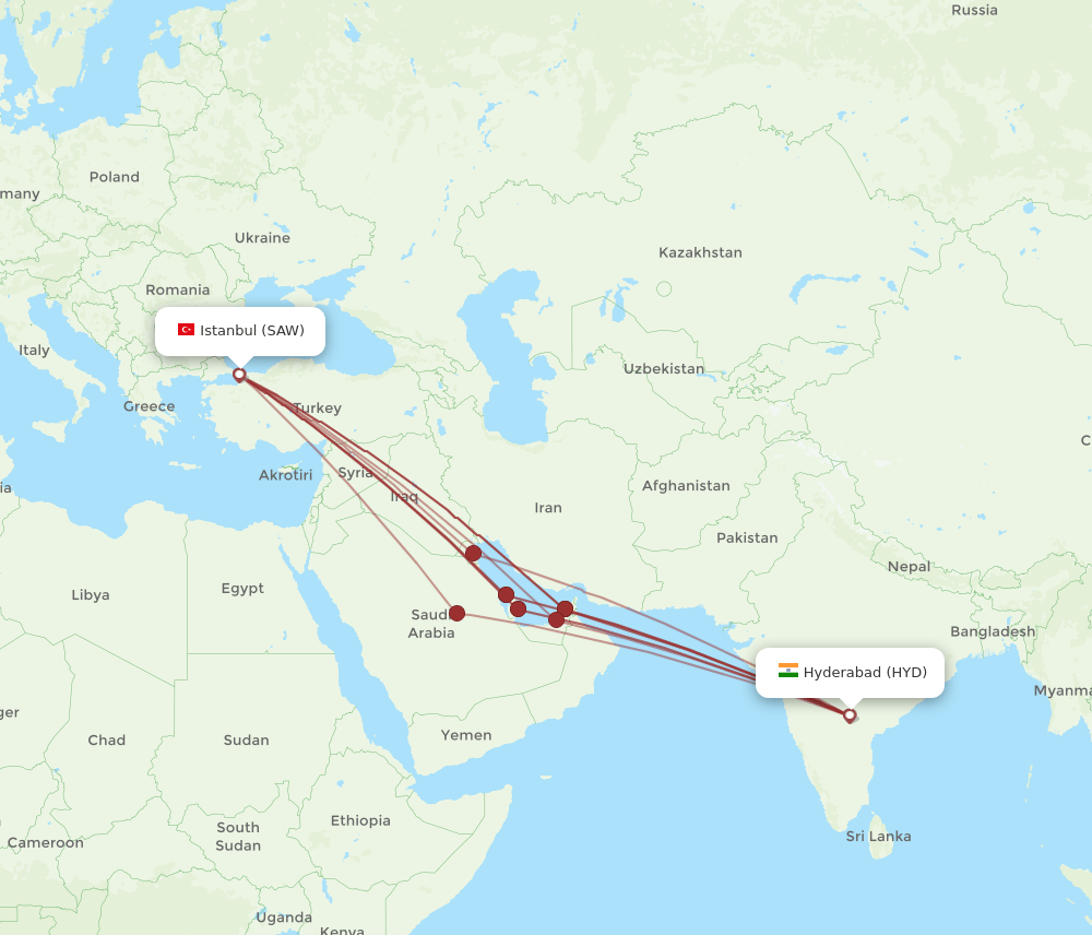 HYD-SAW flight routes