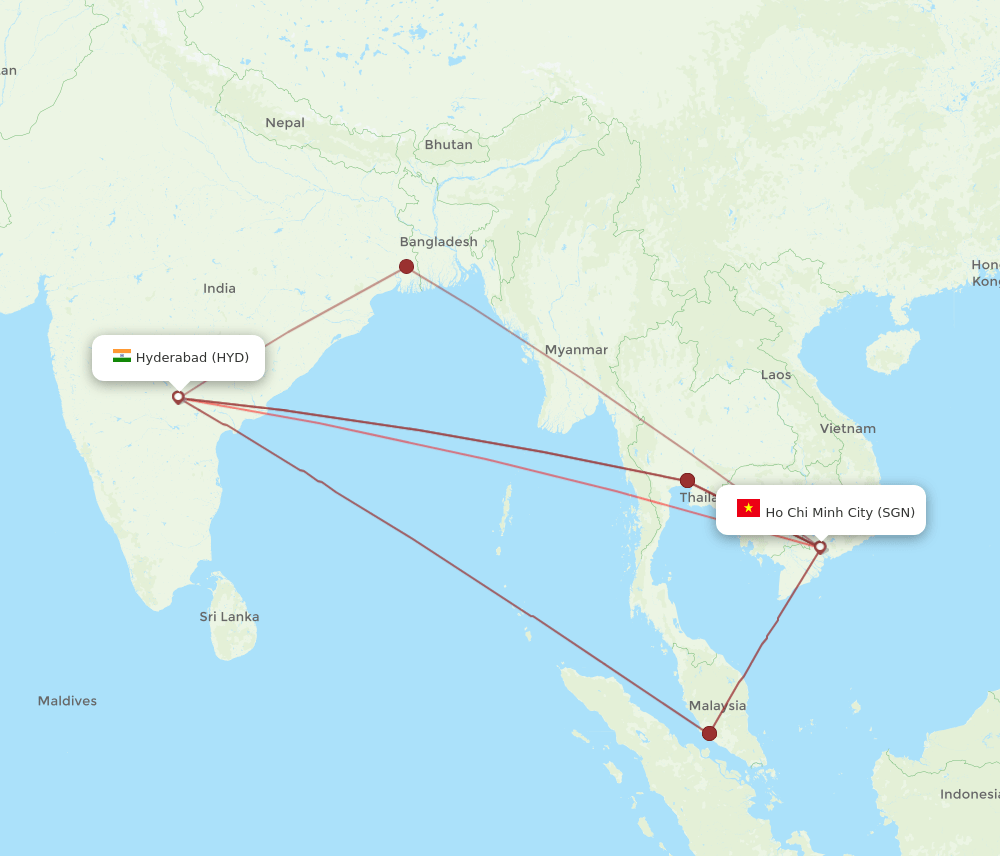 HYD to SGN flights and routes map