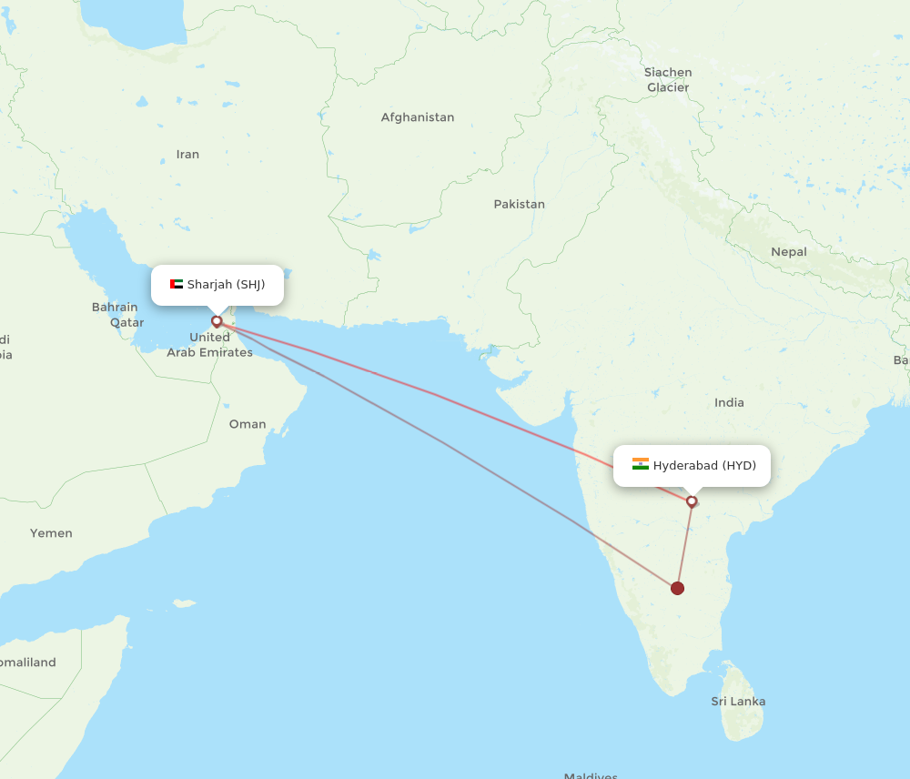HYD to SHJ flights and routes map
