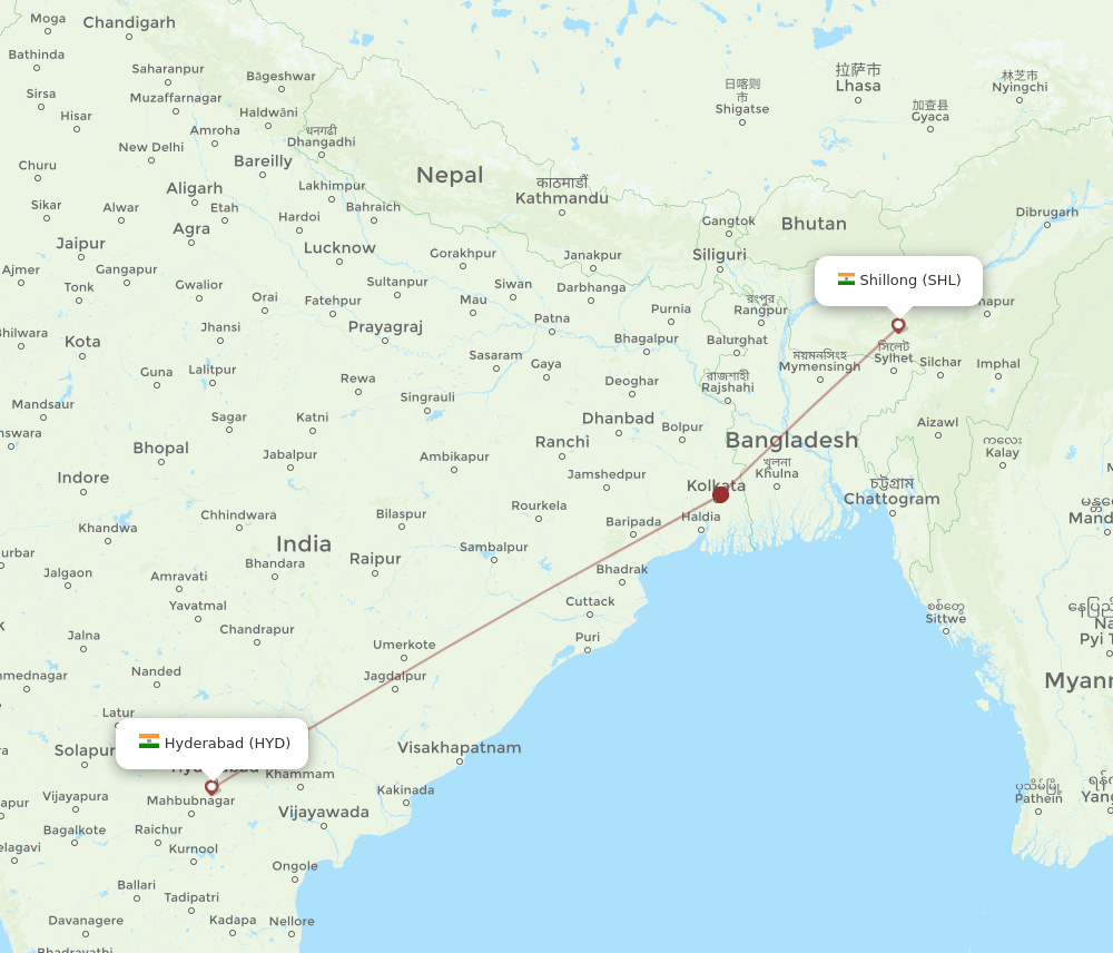 HYD-SHL flight routes