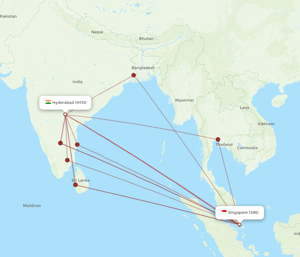HYD to SIN flights and routes map