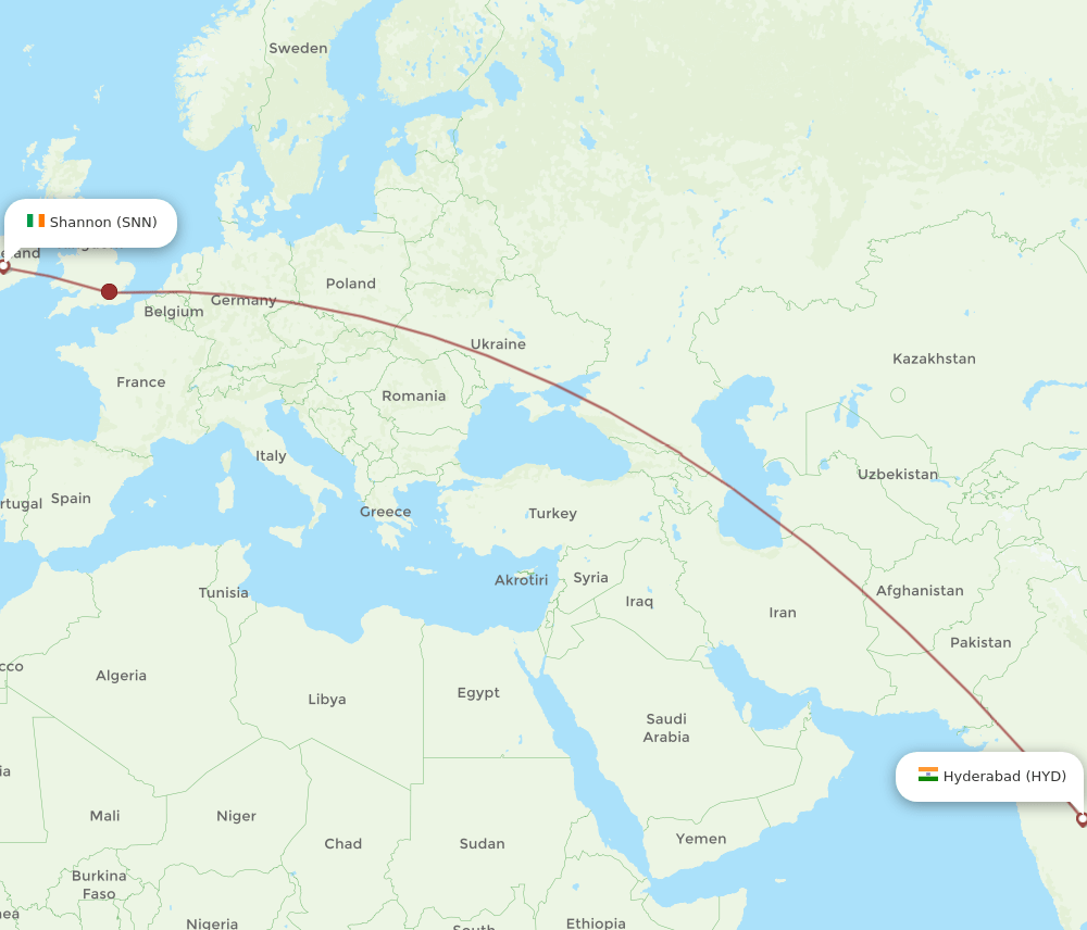 HYD-SNN flight routes