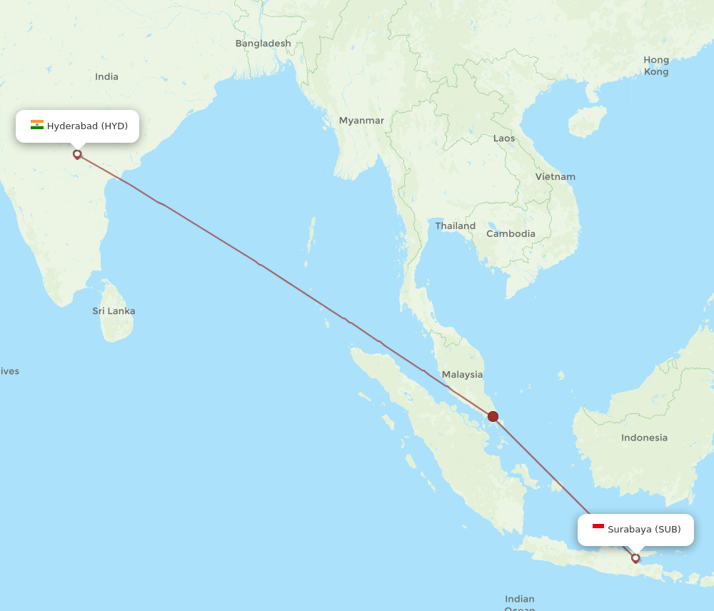 HYD-SUB flight routes