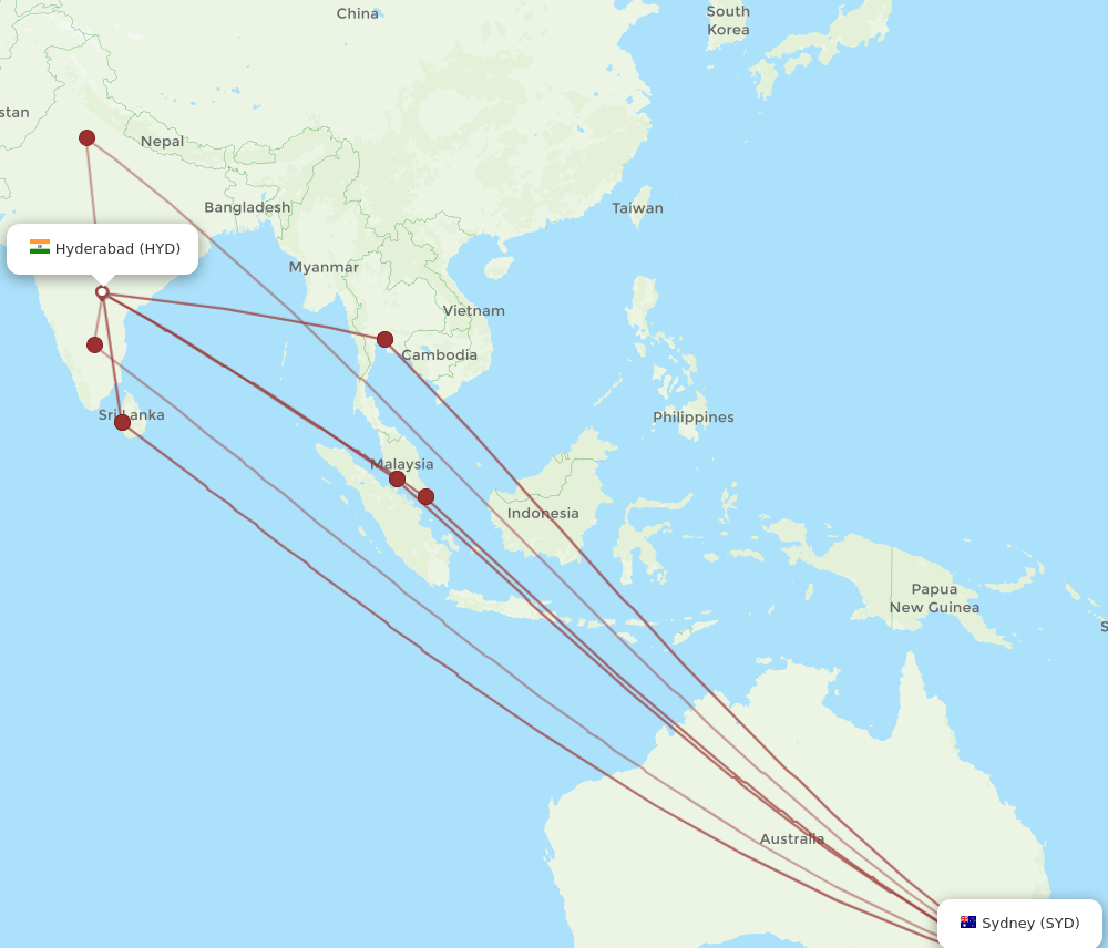 HYD-SYD flight routes