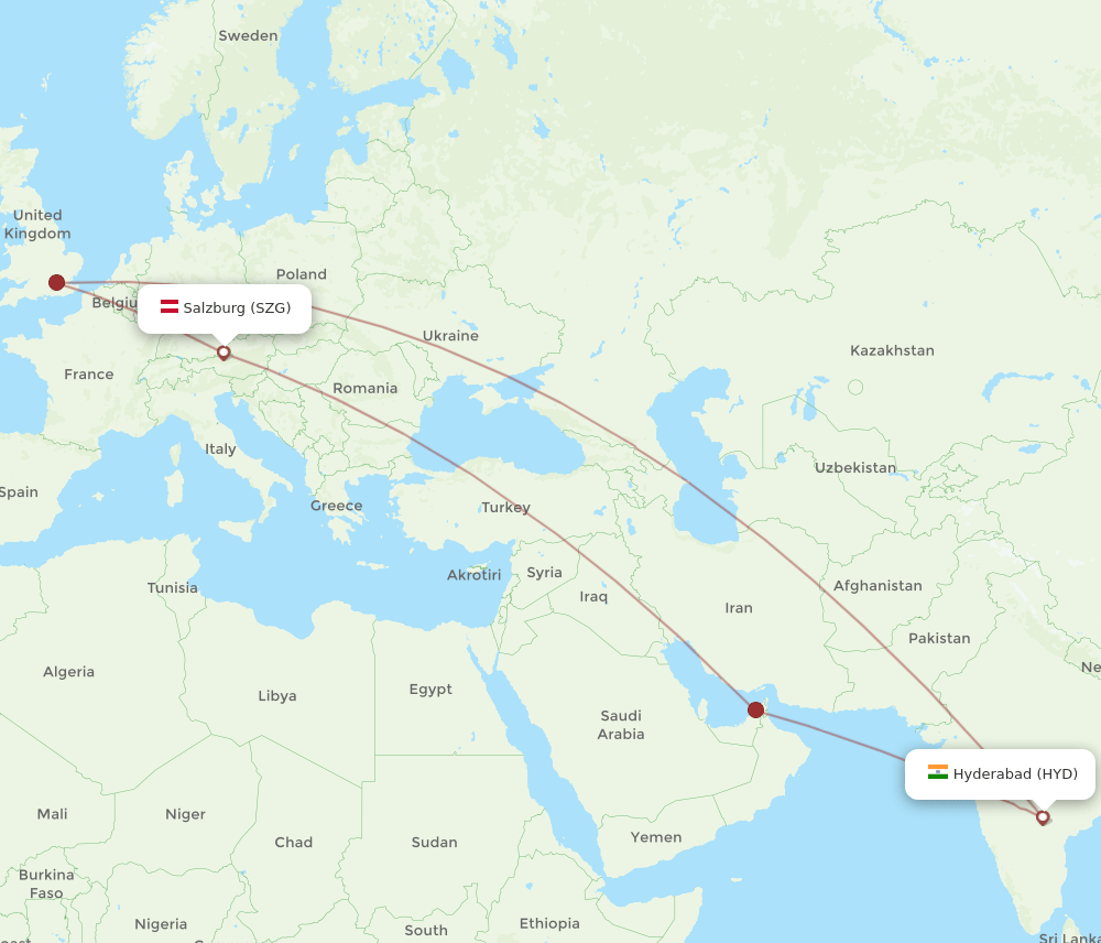 HYD-SZG flight routes