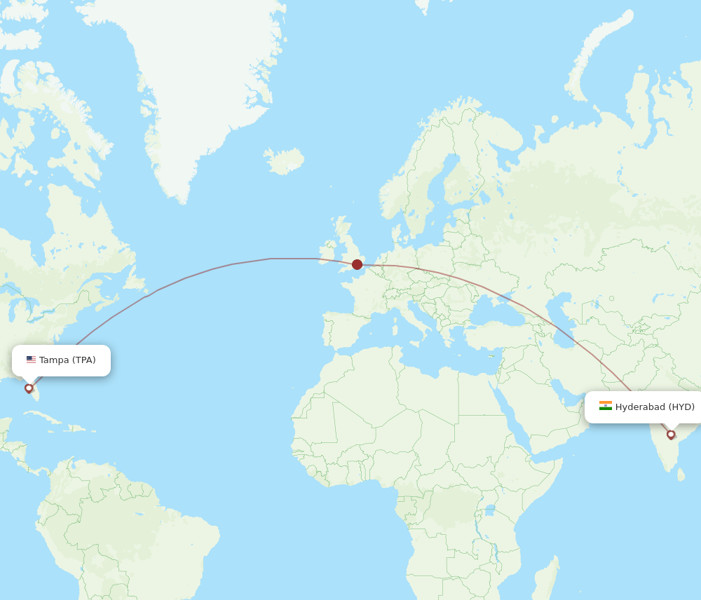 HYD to TPA flights and routes map