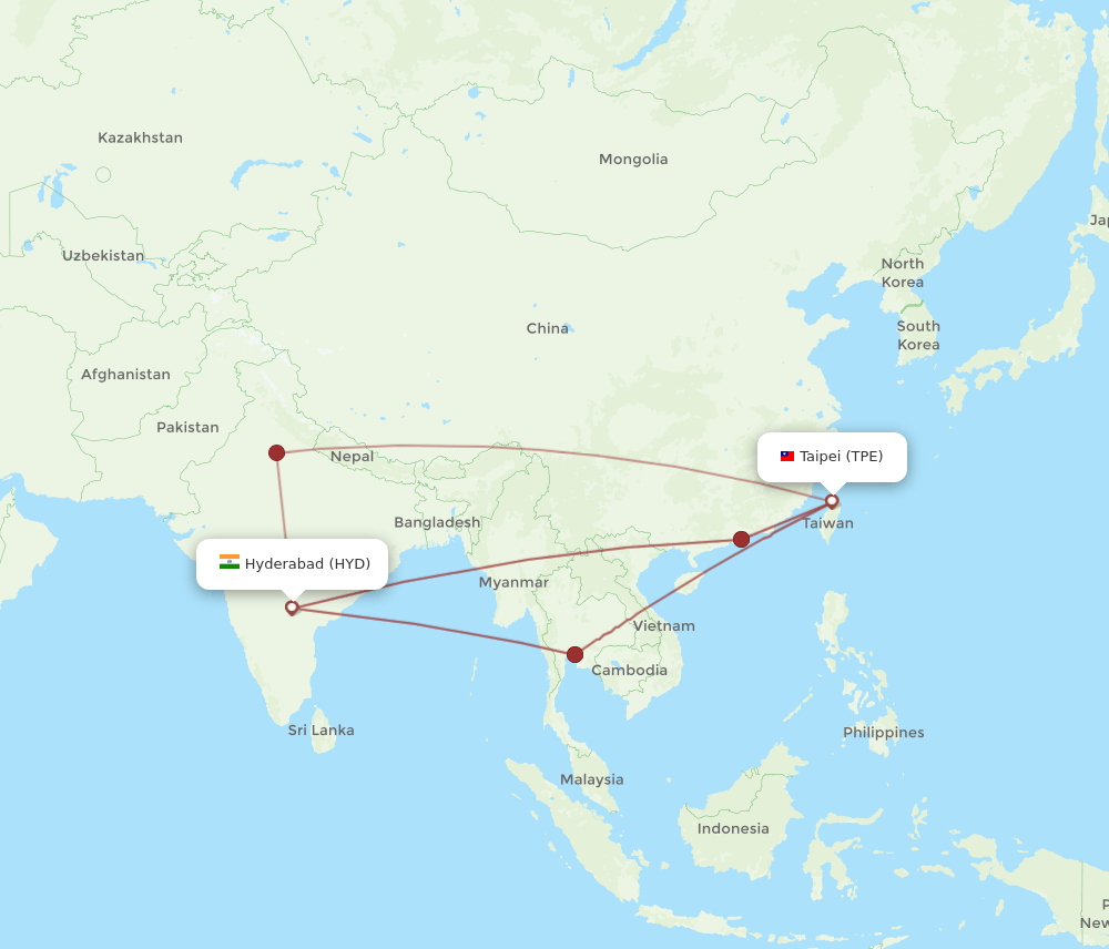 HYD-TPE flight routes