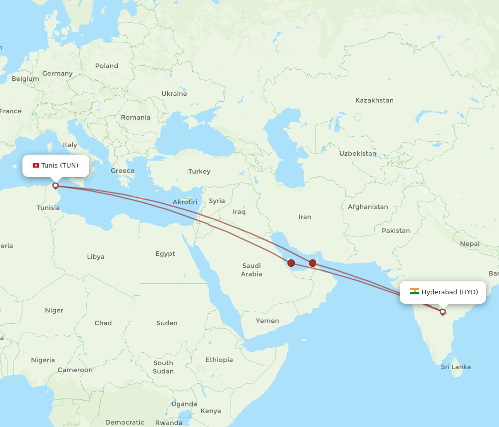 HYD-TUN flight routes
