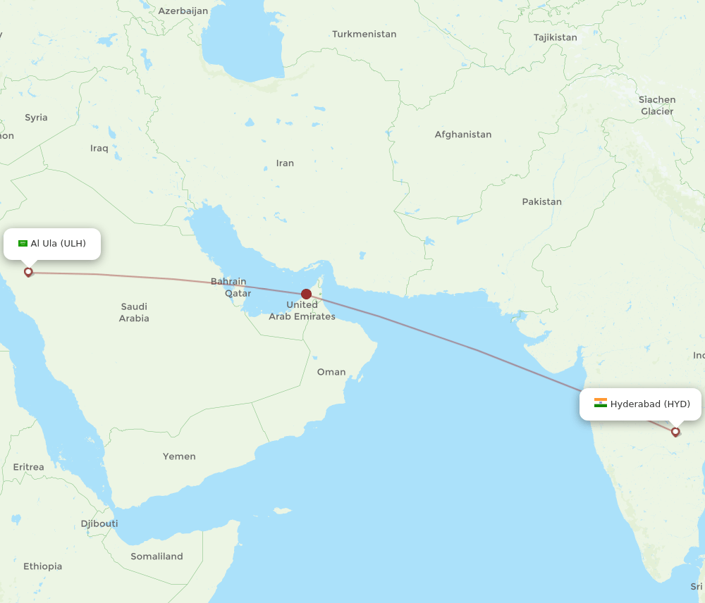 HYD to ULH flights and routes map