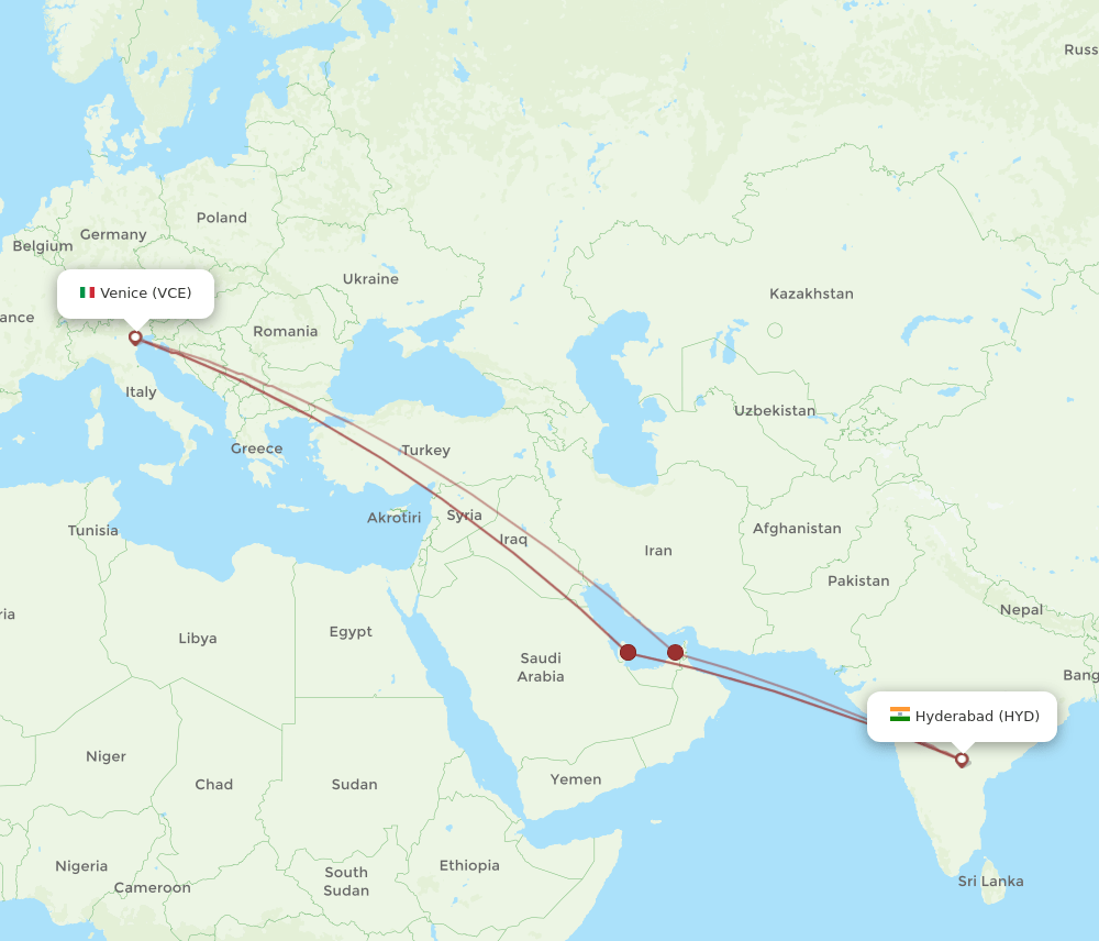 HYD-VCE flight routes