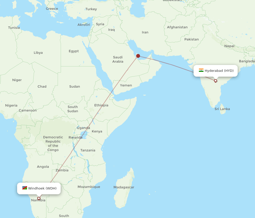 HYD-WDH flight routes