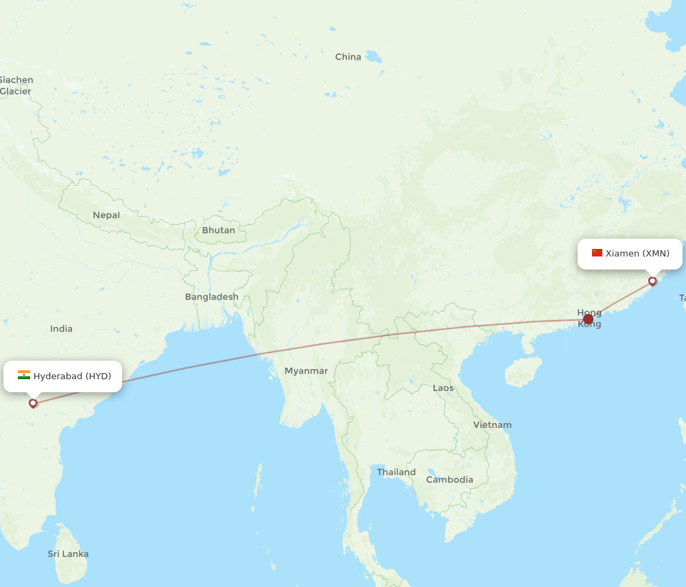 HYD-XMN flight routes