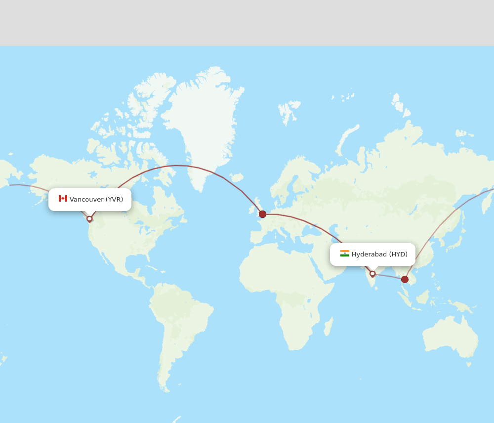 HYD-YVR flight routes