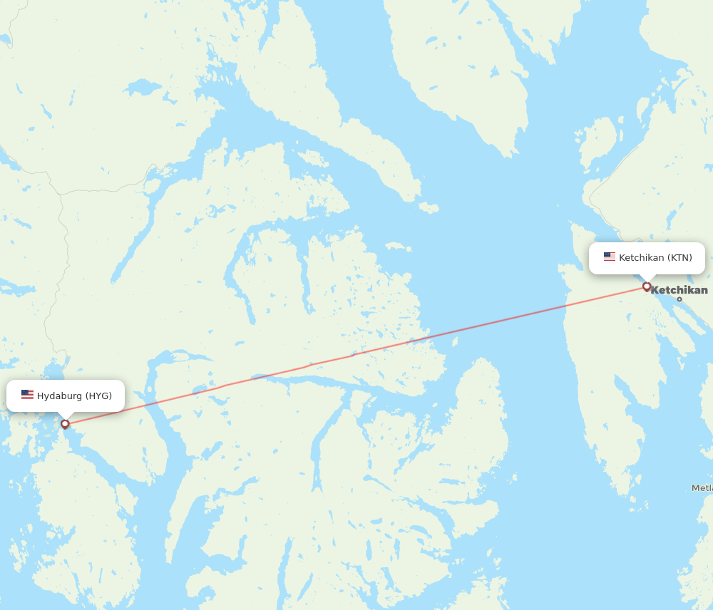 HYG to KTN flights and routes map