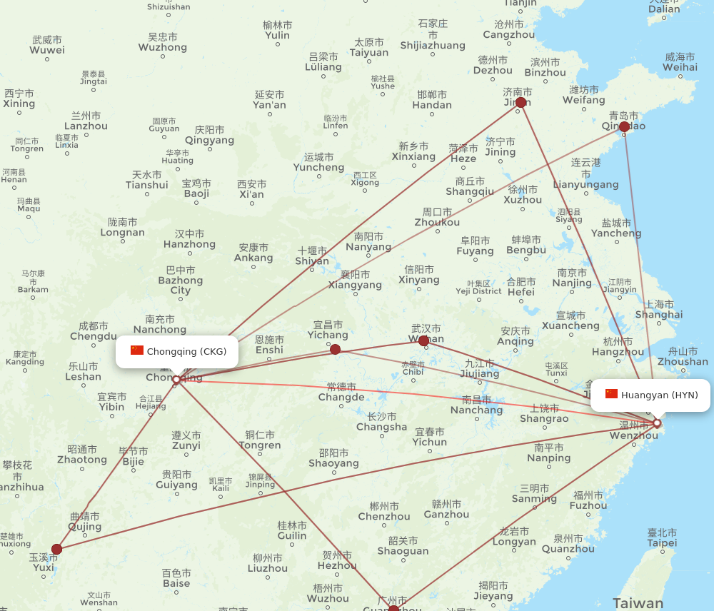 HYN to CKG flights and routes map